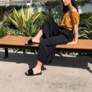 Off the shoulder mustard crop top